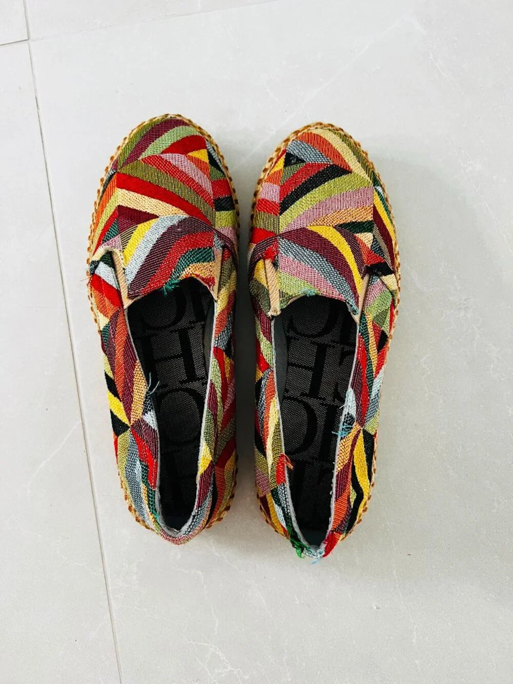 CH Carolina Herrera Multicolor Woven Geometric Espadrille Flats (Size 7)